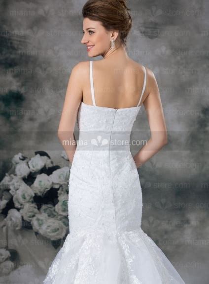 A Line Mermaid Spaghetti Straps Chapel Train Organza Sweetheart Wedding