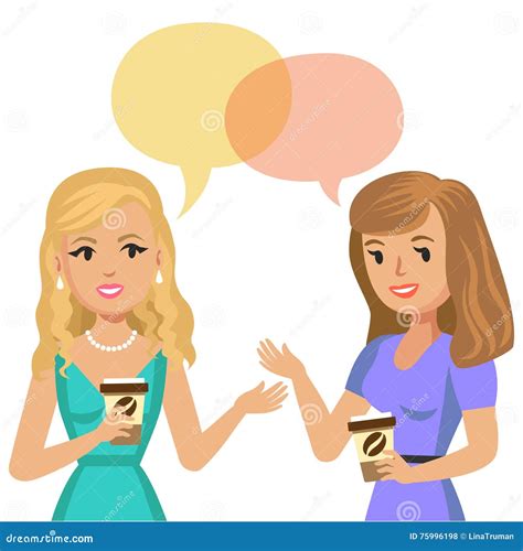 Two Young Women Talking In Cafe Gossip Girls Meeting Friends Stock
