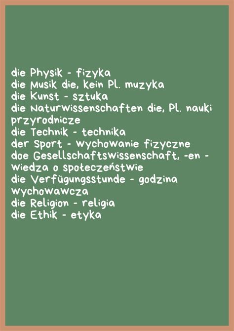 Nazwy przedmiotów szkolnych po niemiecku