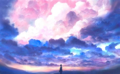 3840x2160px 4k Free Download Anime Original Blue Cloud Pink Hd