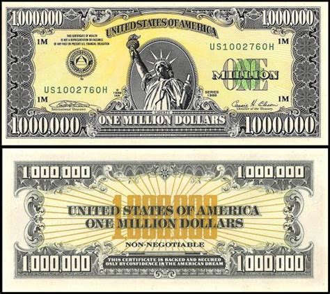 Authentic Iam One 1 Million Dollars Banknote 1988 Certificate Coa