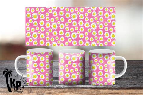 Pink 11oz Coffee Mug Wrap Daisy Floral Graphic By Khampol Shop Design