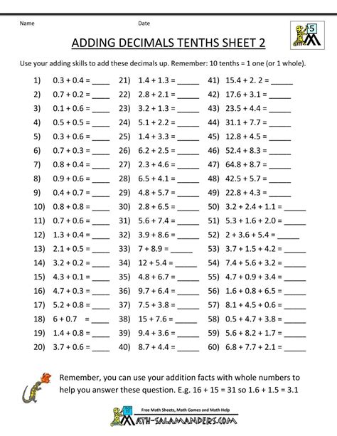 Dividing Decimals By Whole Numbers 5th Grade Worksheet