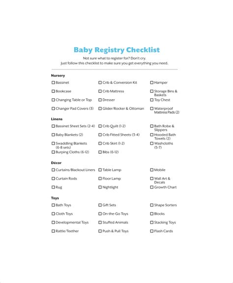 Baby Registry Checklist Template 10 Free Word Pdf Documents Download