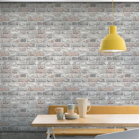 Grandeco Vintage House Brick Pattern Wallpaper Faux Effect
