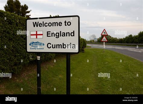 Willkommen In England Grenze Cumbria Schild An Der Schottland England