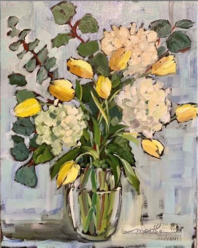 Daily Paintworks Yellow Tulips And Whites Original Fine Art For