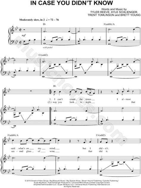 In case you didn't know is a song by brett young from the album brett young. Brett Young "In Case You Didn't Know" Sheet Music in Bb ...