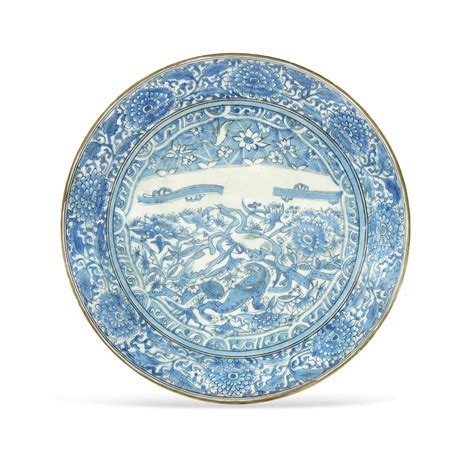 A Large Safavid Blue And White Pottery Dish Iran 18th Century