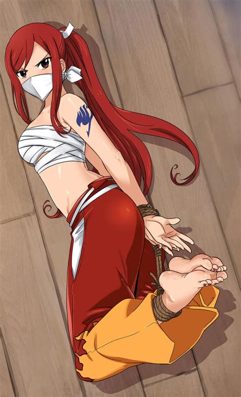 Lost One Zero Erza Scarlet Fairy Tail Highres 1girl Angry Bare Arms Bare Shoulders