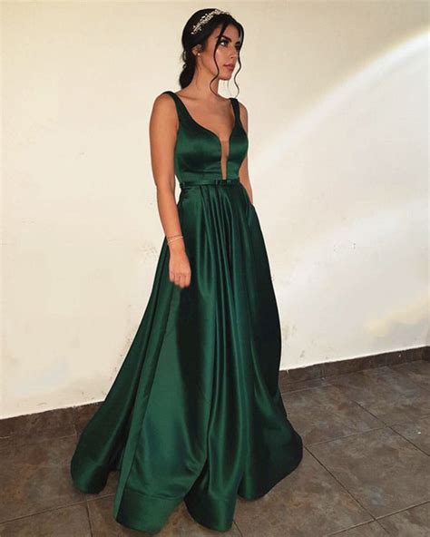 emerald green prom dresses long satin open back formal evening gowns alinanova