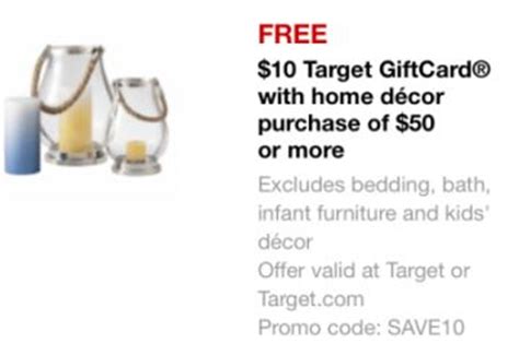Use the coupons before they're expired for the year 2020. New Target $10 gift card when you buy $50 in home decor ...