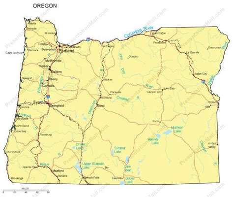 Oregon Powerpoint Map Counties Major Cities And Major Highways