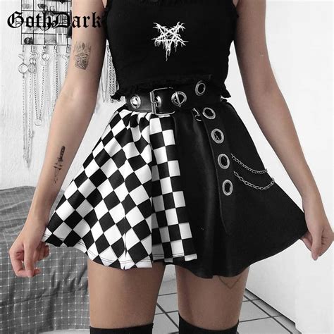 goth dark mall gothic grunge plaid women mini skirts pleated black punk aesthetic emo alt