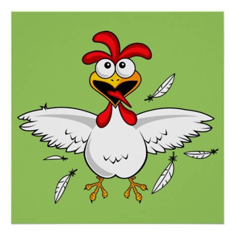 Funny Crazy Cartoon Chicken Wing Fling Poster Zazzle
