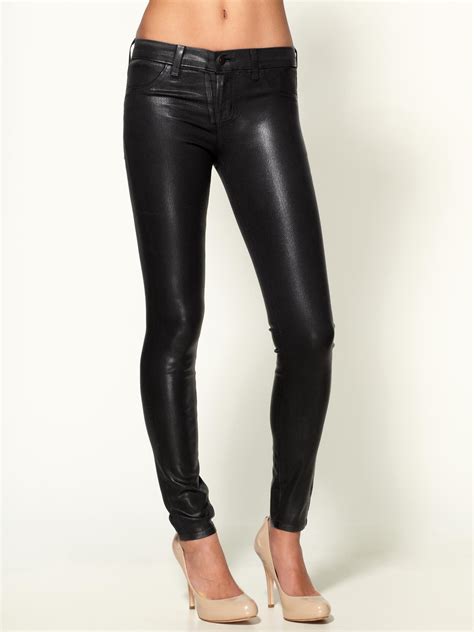 J Brand 901 Wax Coated Skinny Jeans In Black Coated Stealth Lyst