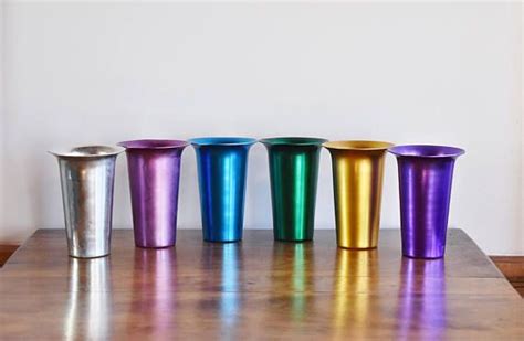 Anodized Aluminum Tumblers Set 6 Vintage Metal Cups Rainbow Etsy Metal Cups Vintage Metal
