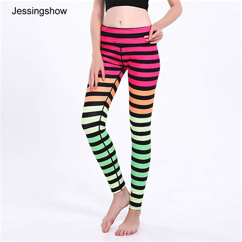 Jessingshow Print Leggings Fitness Legging Digital Printing Bright Strip High Waist Up Hip