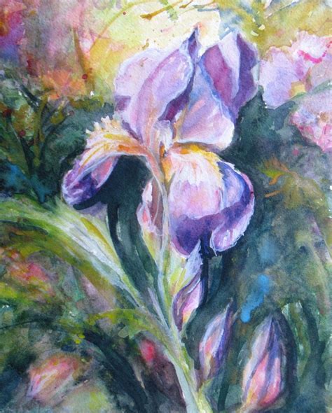 Abstract Iris Original Watercolor Painting By Janicetranejones