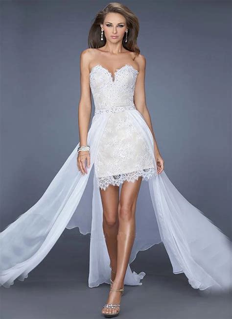 Sweetheart High Low White Prom Dresses Lace Chiffon Hi Low Prom Dresses Cheap 2015 Cocktail