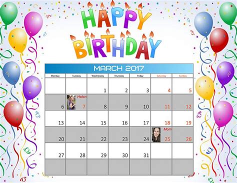Create Birthday Calendar Peta Trudey