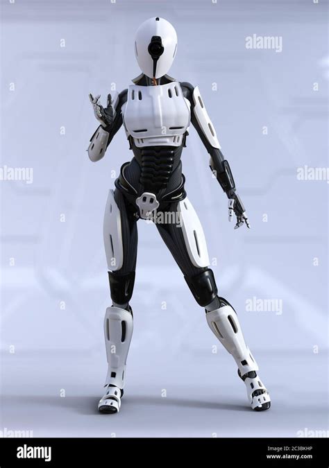 3d Rendering Of A Female Android Robot Standing And Posing Futuristic