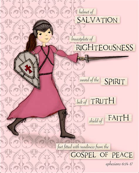 Warrior Girl Full Armor Of God Scripture Art Print Pink