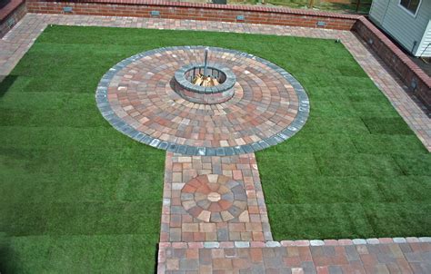 Courtyard With Rotunda Round Paver Patio Wood Burning Fire Pit Sod