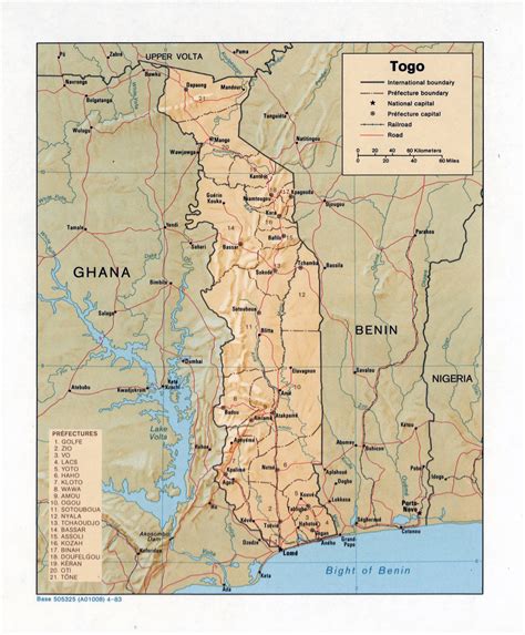 Large Detailed Political And Administrative Map Of Togo With Relief