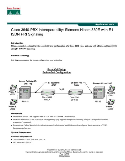 Cisco 3640 Pbx Interoperability Siemens Hicom 330e With E1 Isdn Pri