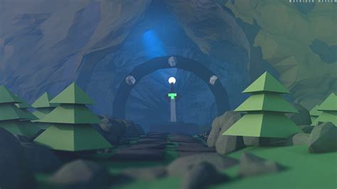 Low Poly Trees Mountains Cave In Cave Sword Lights 3d Object
