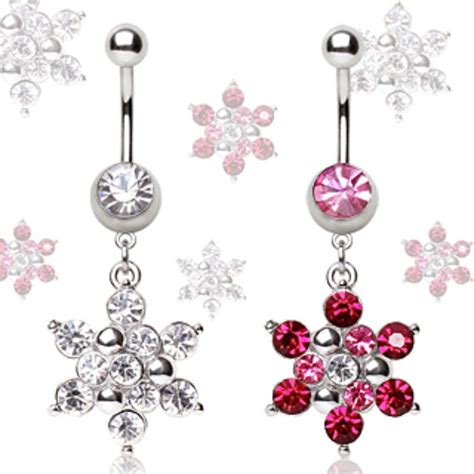 316l Surgical Steel Navel Ring With Snowflake Dangle Belly Jewelry