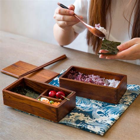 Japanese Double Deck Wood Bento Boxes Wooden Bento Boxes Student Shu