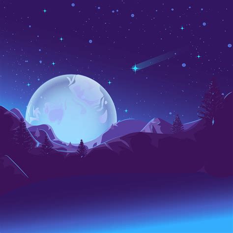 Mountain Lake Glowing Under The Light Of The Moon Fairytale Illustration Vector Art At