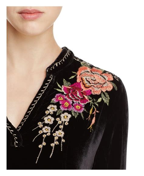 Johnny Was Embroidered Floral Velvet Tunic Top In Black Lyst