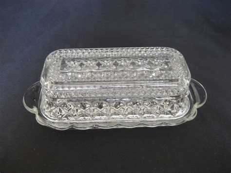 Vintage Clear Glass Butter Dish With Lid Covered Retro Glass