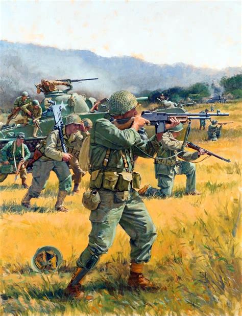 Korean War Us Infantry Advancing In Korea By Larry Selman War