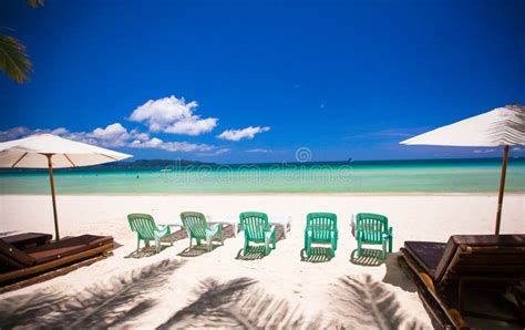 Beach Chairs On Exotic Tropical White Sandy Beach Stock Photo Image