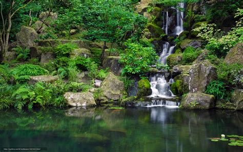 Download Wallpaper Portland Japanese Garden In Late Summer Waterfall