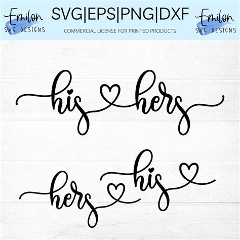 His And Hers Svg Cut File Bundle With Heart Detail For Cricut And