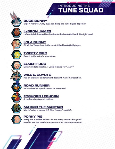 printable space jam tune squad roster mama likes
