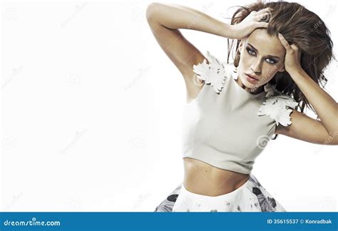 Serious Brunette Lady Shaking Her Hair Stock Image Image Of Chair Haircut 35615537
