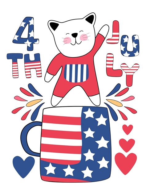 This 4th of July Doodle style with cat and mug 2467316 Vector Art at