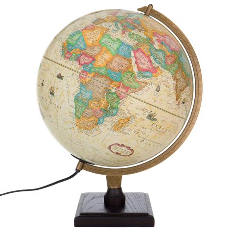 Bradley Antique Illuminated Globe High Detail Map With Solid Oak Base