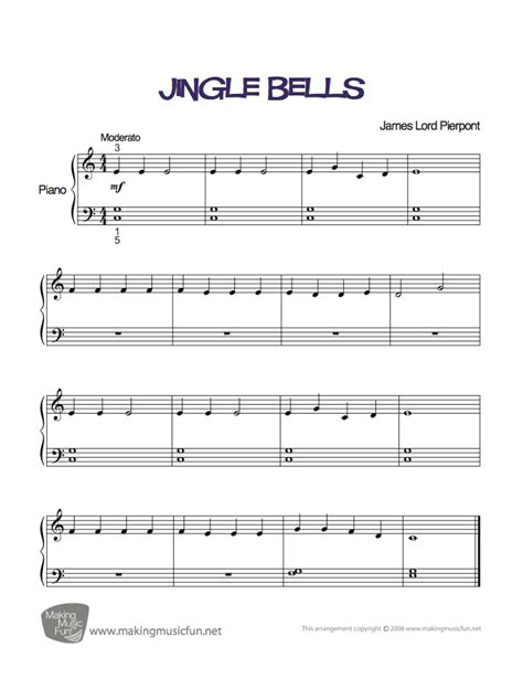 Professionally arranged by the makingmusicfun.net staff. Jingle Bells - Beginner Piano Sheet Music (Digital Print) - Visit MakingMusicFun.net for free ...