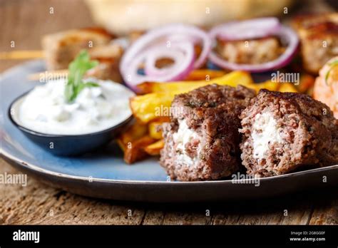 Greek Bifteki Meat With French Fries Stock Photo Alamy