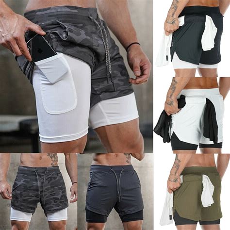 Mens 2 In 1 Running Shorts Workout Training Gym Quick Dry Bodybuliding