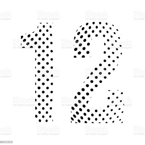 Number Twelve 12 In Halftone Dotted Illustration Isolated On A White