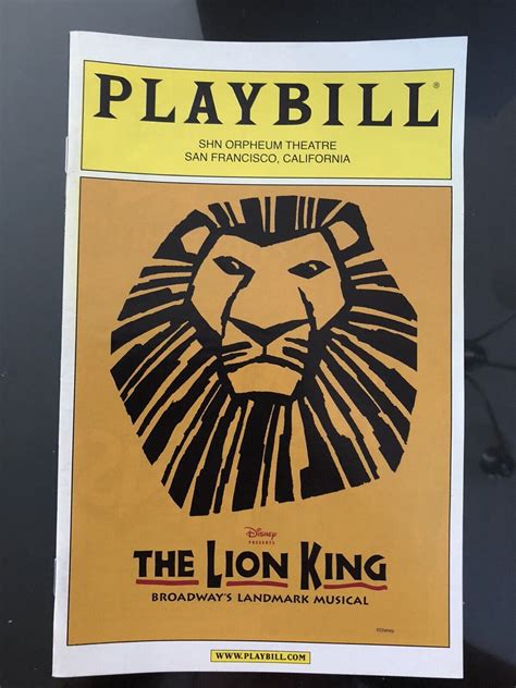 Playbill The Lion King At Shn Orpheum Theatre San Francisco Ca Jan