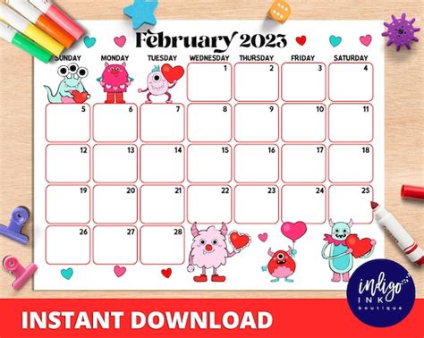 February 2023 Calendar Instant Download Monthly Planner Etsy Singapore